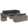 Graue 9-tlg. vidaXL Garten-Sofagarnitur aus Polyrattan mit Kissen. Gartenmöbel-Set mit Tisch und modularen Sofas.
