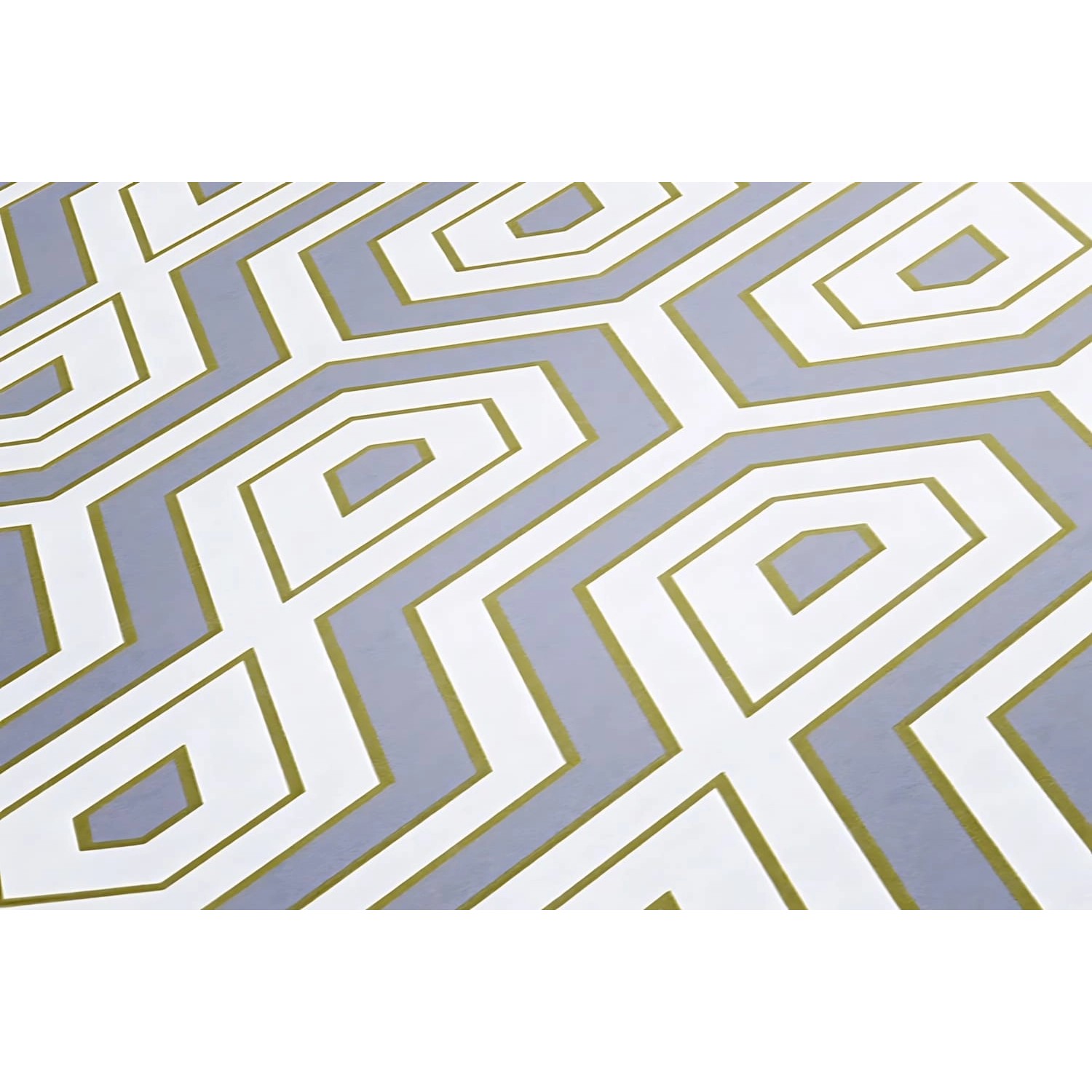 Grafik Tapete Retro in Grau, Gold und Weiß mit geometrischem Muster.