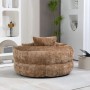 Runder, brauner Chenille-Sitzsack mit hoher Rückenlehne und Kissen im modernen Wohnzimmer. Ideal als Relaxsessel.