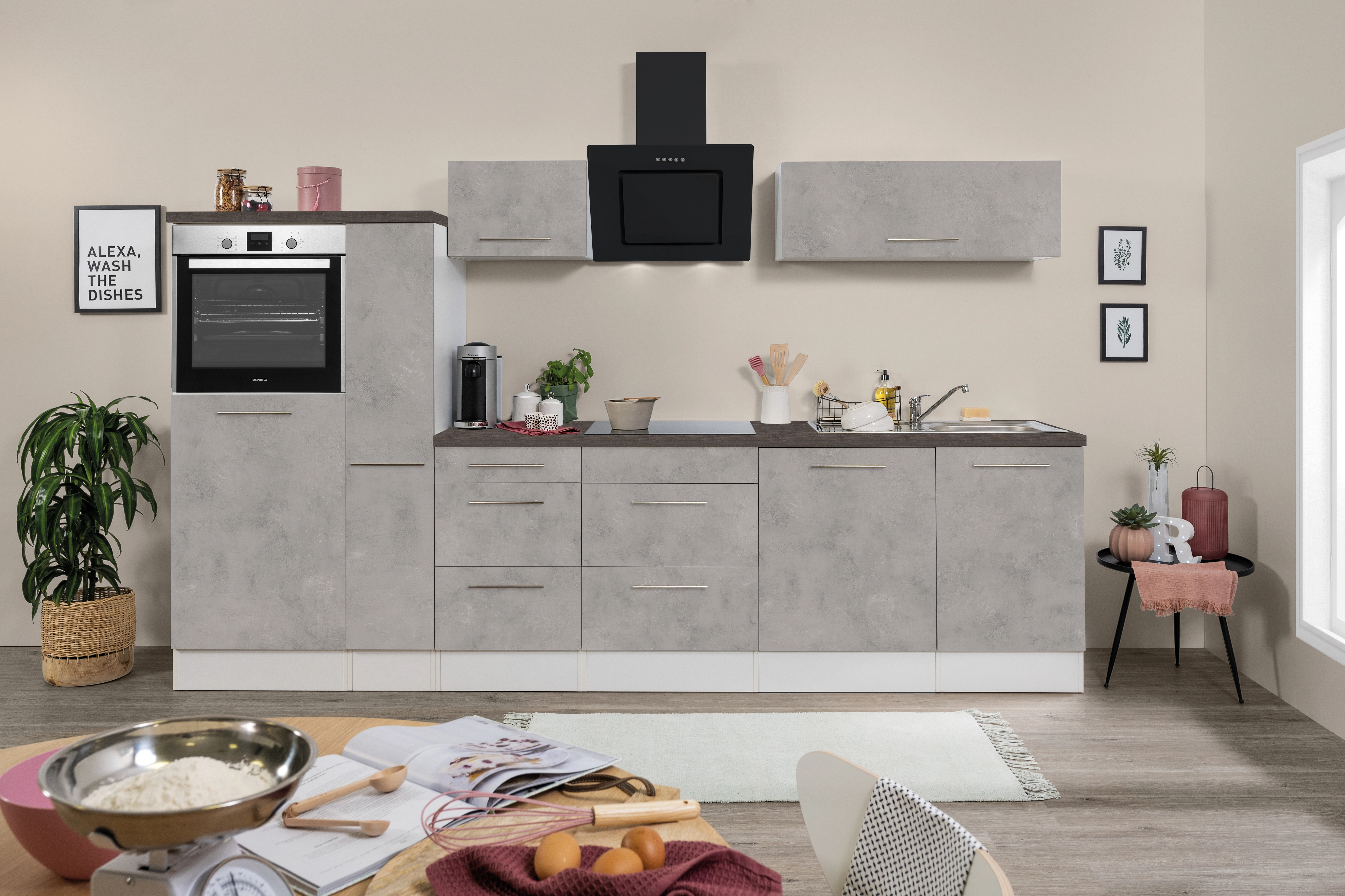 Respekta Premium Küchenzeile Amanda 310 cm kaufen bei Beton-Optik-Weiß OBI