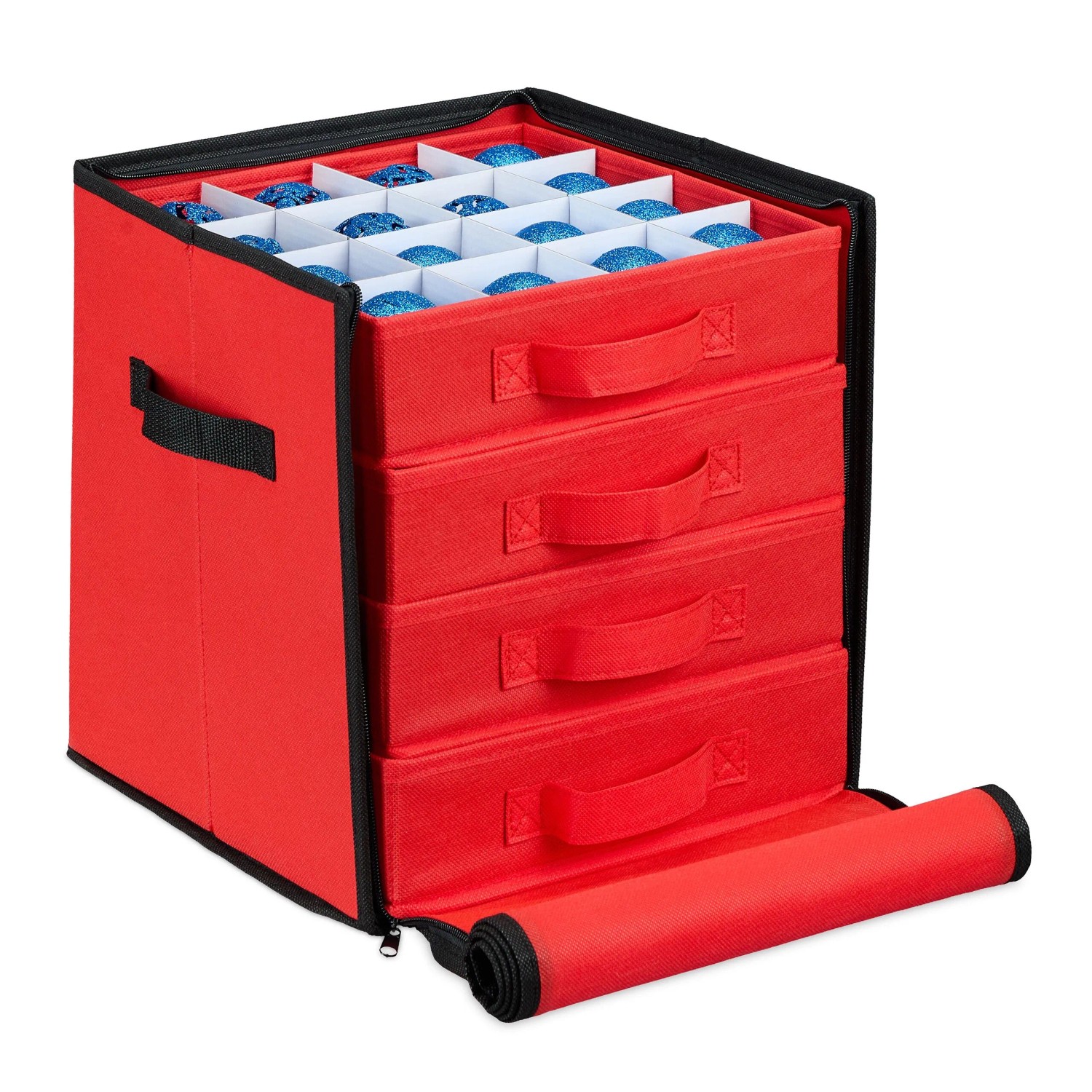 Relaxdays Weihnachtskugel Aufbewahrungsbox Vliesstoff Rot Schwarz Verstellbar 30,5 cm x 31 cm x 30,5 cm 1,6 kg