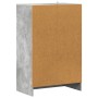 Rückseite des vidaXL Schuhschranks in Betongrau aus Holzwerkstoff, mit brauner Spanplatte. Schuhkommode 60x35x92 cm.