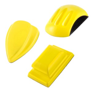 STAHLWERK Handschleifblock 3er Set mit Klett für Schleifmittel in Gelb.