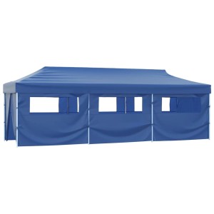 Blaues vidaXL Faltzelt/Partyzelt 3x9m mit 8 Seitenwänden für Outdoor-Events.