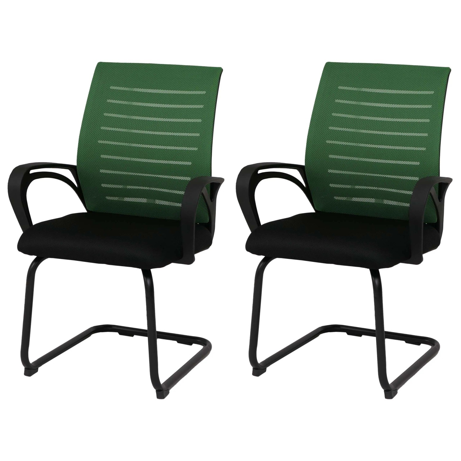 MCW 2er-Set Konferenzstuhl K51 Stoff/Textil 250g/m² Grün Gestell Schwarz