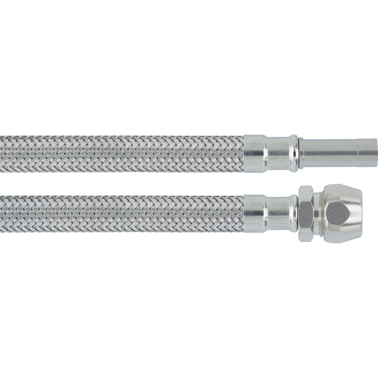 LUX Flex-Verlängerungsschlauch, 10 mm x 1000 mm, aus Edelstahl mit Quetschverschraubung.