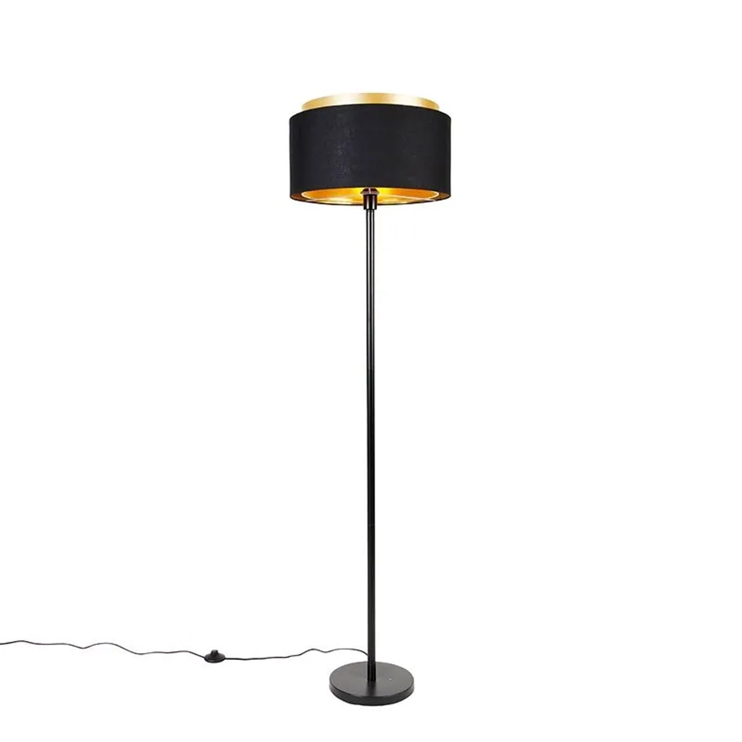 QAZQA Moderne Stehlampe Schwarz mit Schirm Schwarz mit Gold Simplo