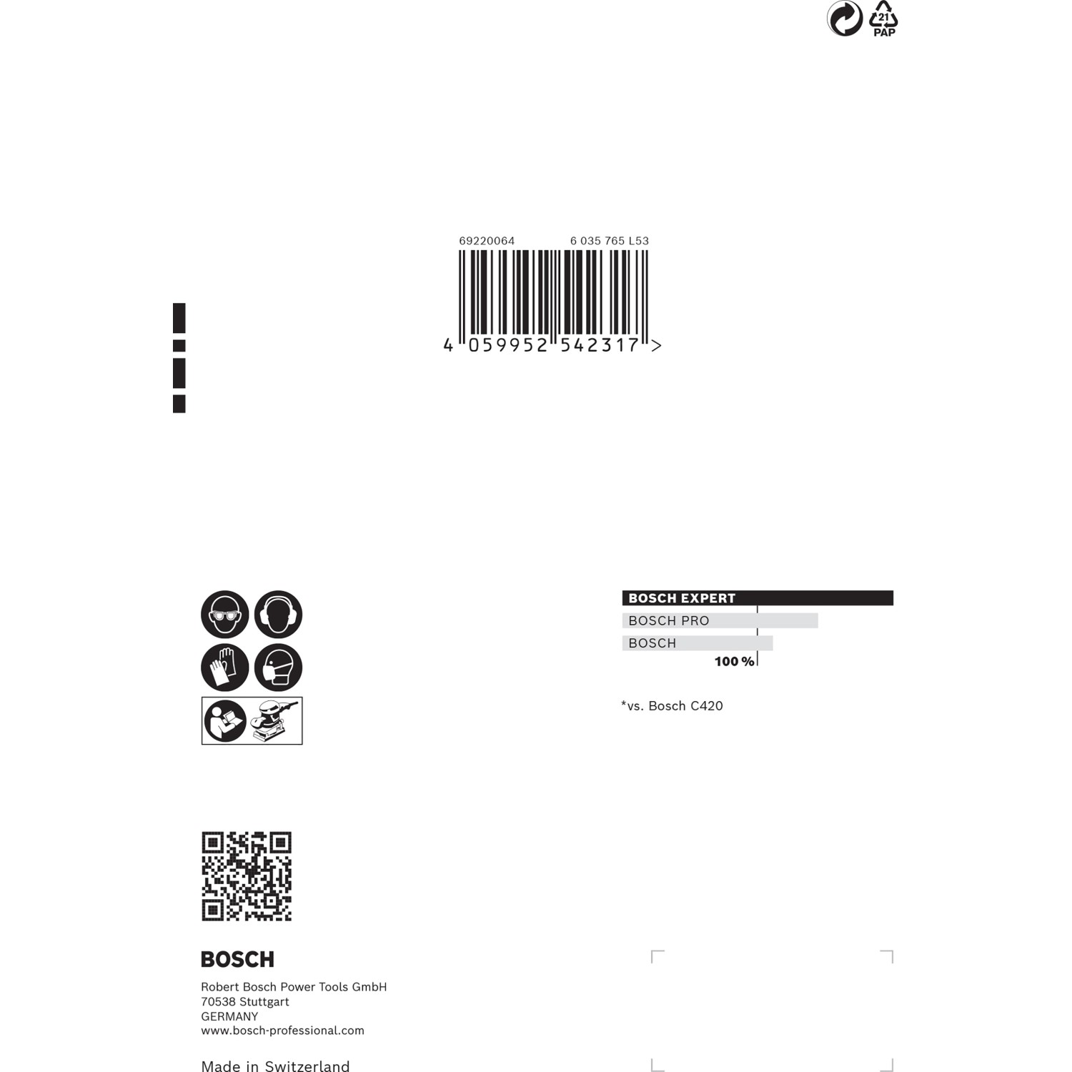 Verpackung Bosch Expert Schleifblatt C470, 115x107mm, K120, 10 Stück, Zubehör für Schwingschleifer.