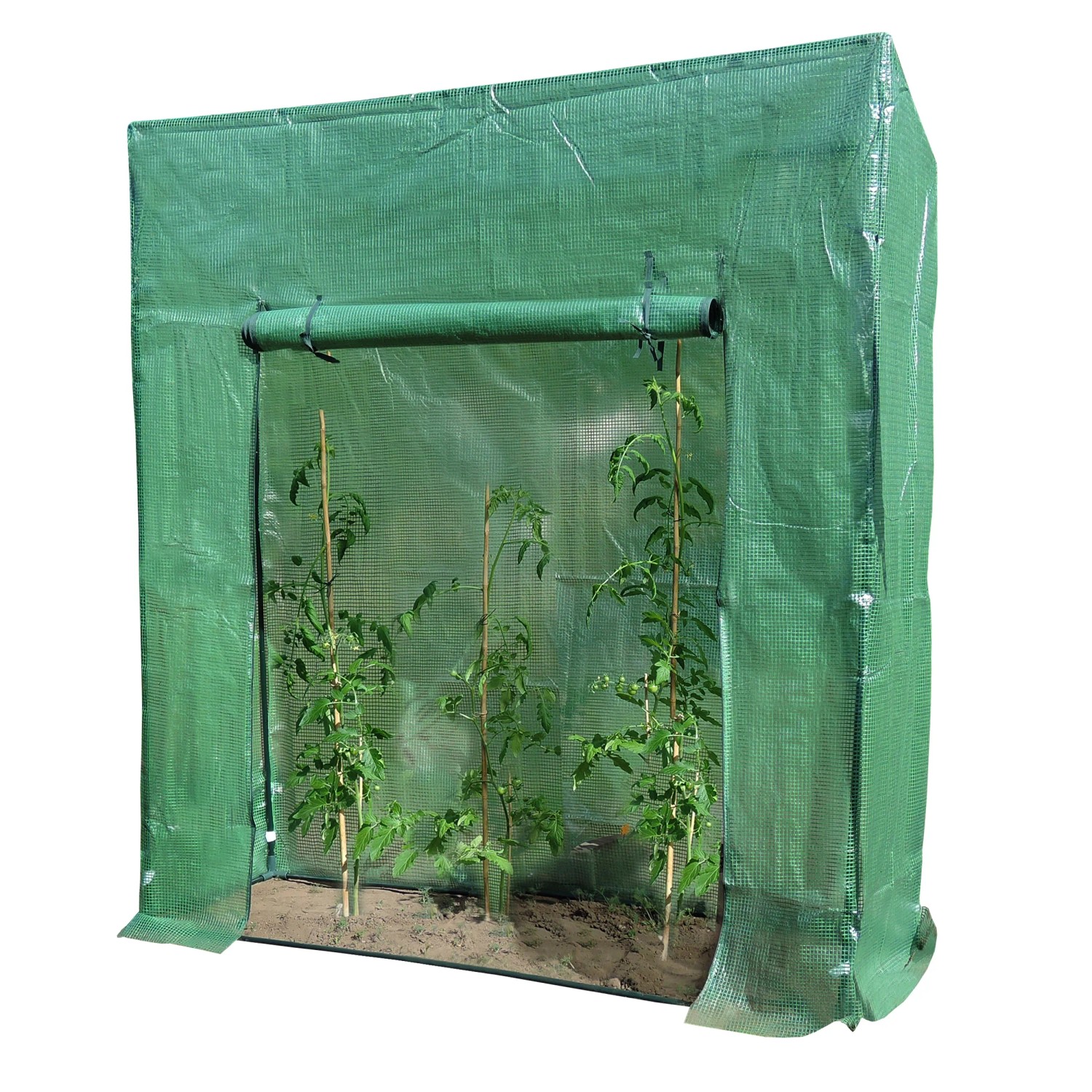 Grünes Gewächshaus 1,17 m² mit jungen Pflanzen. Ideal für Garten und Gemüseanbau.