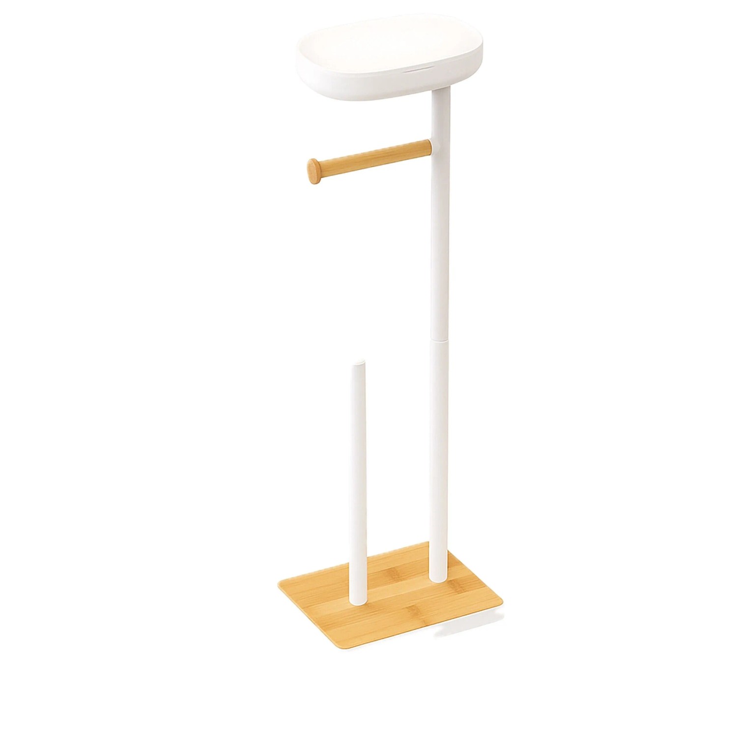 Relaxdays Toilettenpapierhalter Bambus Metall Weiß Freistehend Mit Fach 68 cm x 20,5 cm x 16 cm 1,5 kg