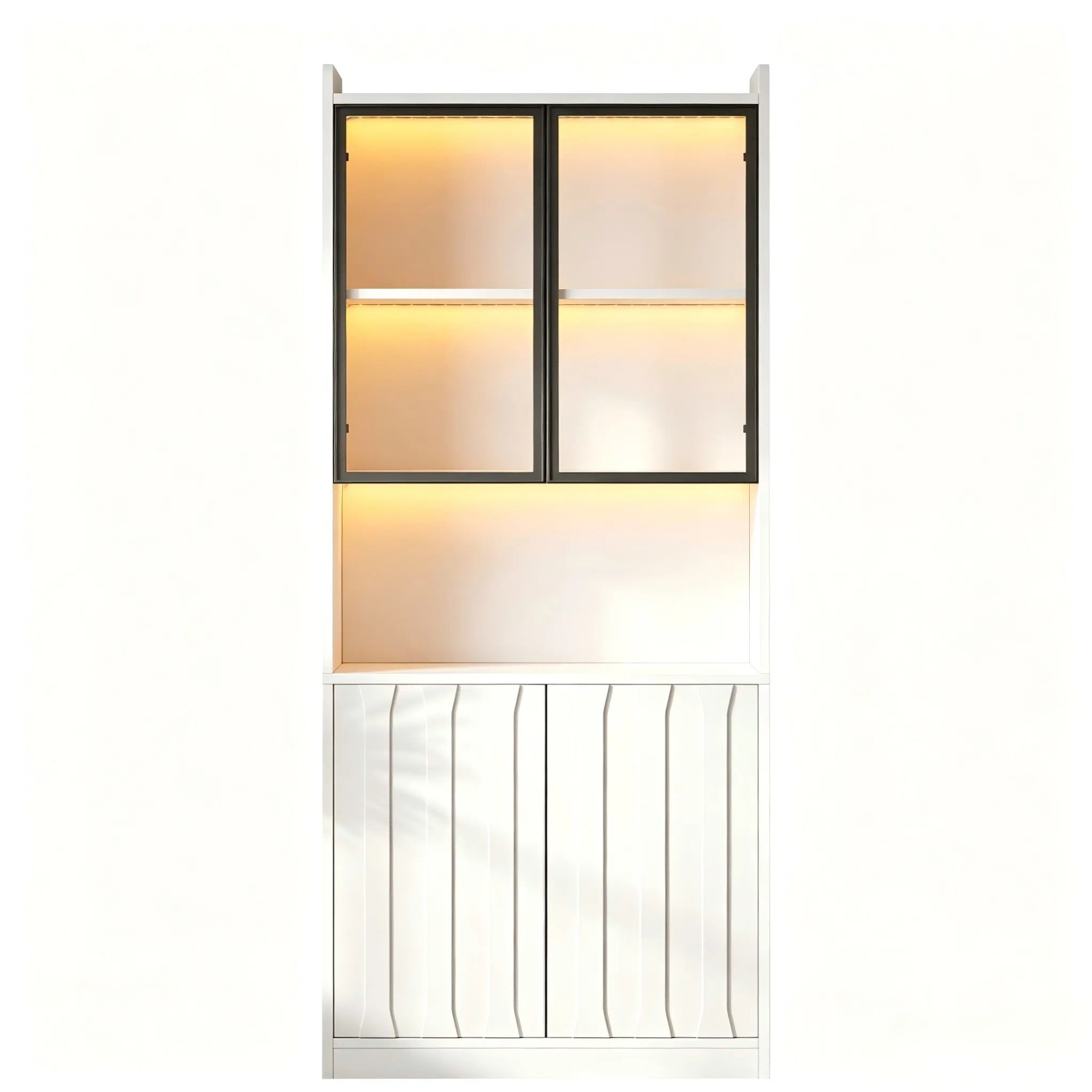 Merax Vitrine mit LED Glastüren Offenen Fächern Weiß 80x35x200 cm