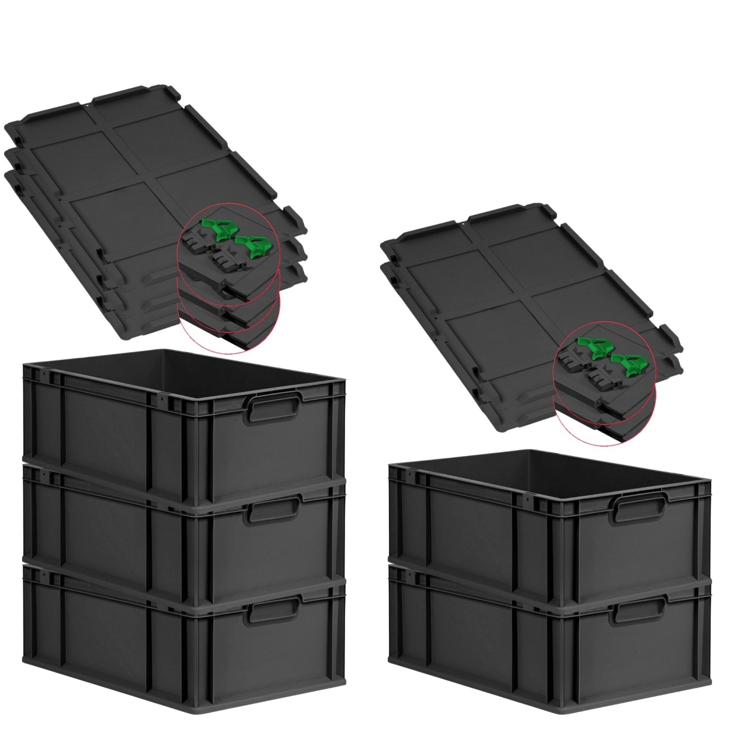 PROREGAL SuperSparSet 5x Eurobox Nextgen Grip Mit Scharnierdeckel Und Grüne günstig online kaufen