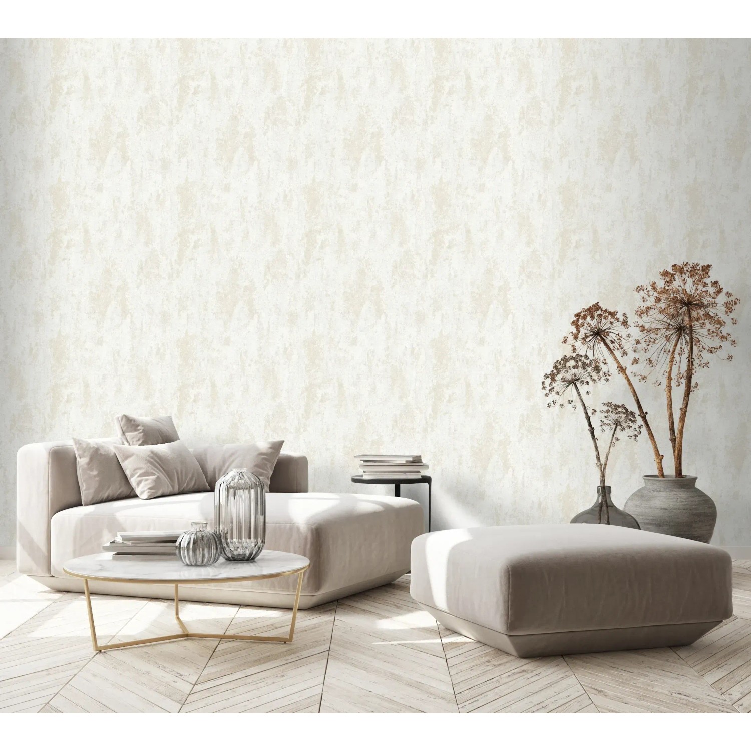 Vliestapete Casual Chic Betonoptik Creme im Wohnraum, Erismann, 10,05x0,53m.
