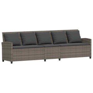 Graues 5-Sitzer Gartensofa aus Poly Rattan mit Kissen. Gemütliche Gartenmöbel für entspannte Stunden im Freien.