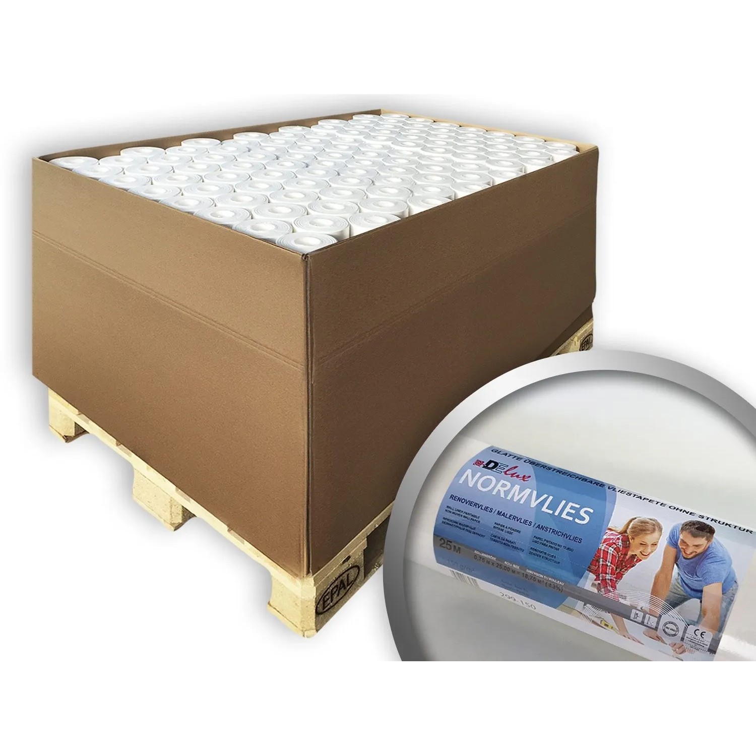 PROFHOME Renoviervlies NORMVLIES 150 g Malervlies Anstrich-Vlies Weiß 1 Palette, 1 Palette mit 96 Rollen 1800 m2 Weiß