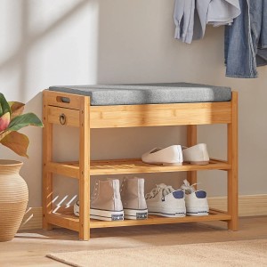 SoBuy Schuhbank mit Sitzkissen und Schublade Bambus Natur Bambus FSR49-N