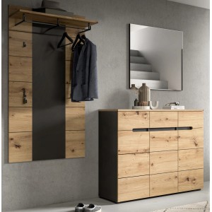 Inn.Furn Garderoben-Set 3-teilig in Eiche und Grau 215 cm Cooper