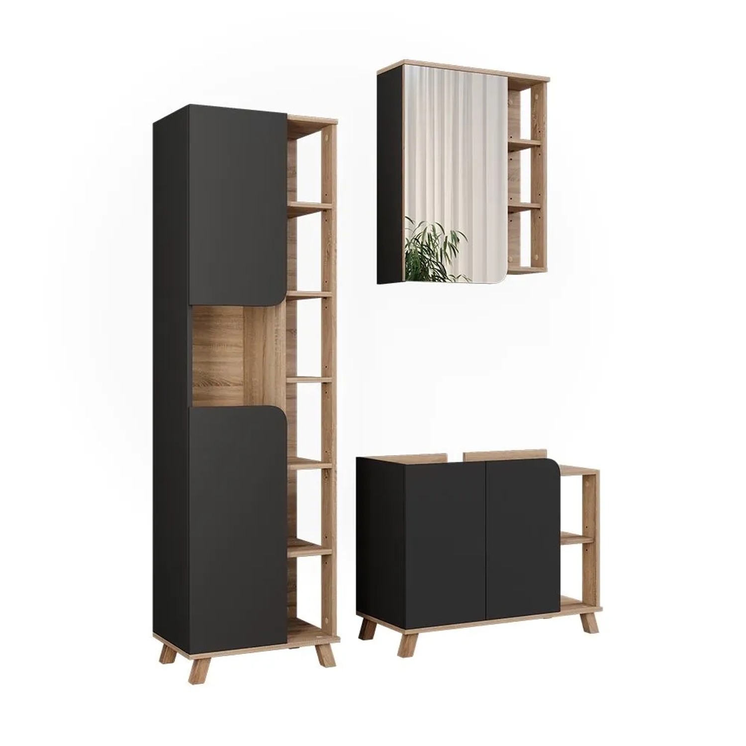 Vicco Badmöbel-Set Karen Sonoma/Anthrazit 80 x 65 3-teilig