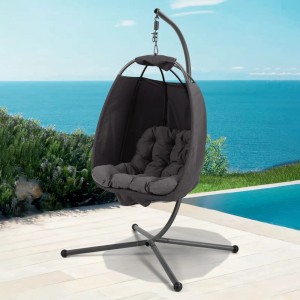 Dunkelgrauer Svita Nelly Hängesessel mit Gestell für Garten & Terrasse.