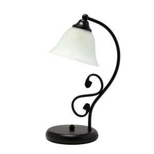 EASYLIGHT Tischleuchte, schwarz-weiß, 38cm, im Landhausstil mit Alabasterglas und Metallelementen.