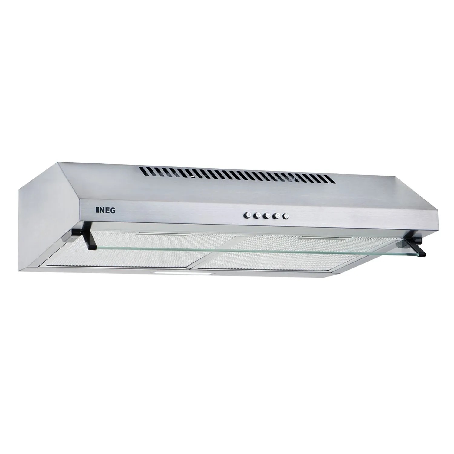 NEG Edelstahl Unterbau Dunstabzugshaube NEG15-DC+ Doppelmotor 60cm 424 m³/h Abluft & Umluft Flexibler Abluftanschluss Oben/Hinten