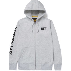 Grauer Cat Zip Hoodie Banner XL: Kapuzenjacke mit Reißverschluss und Logo-Details für Arbeitskleidung.