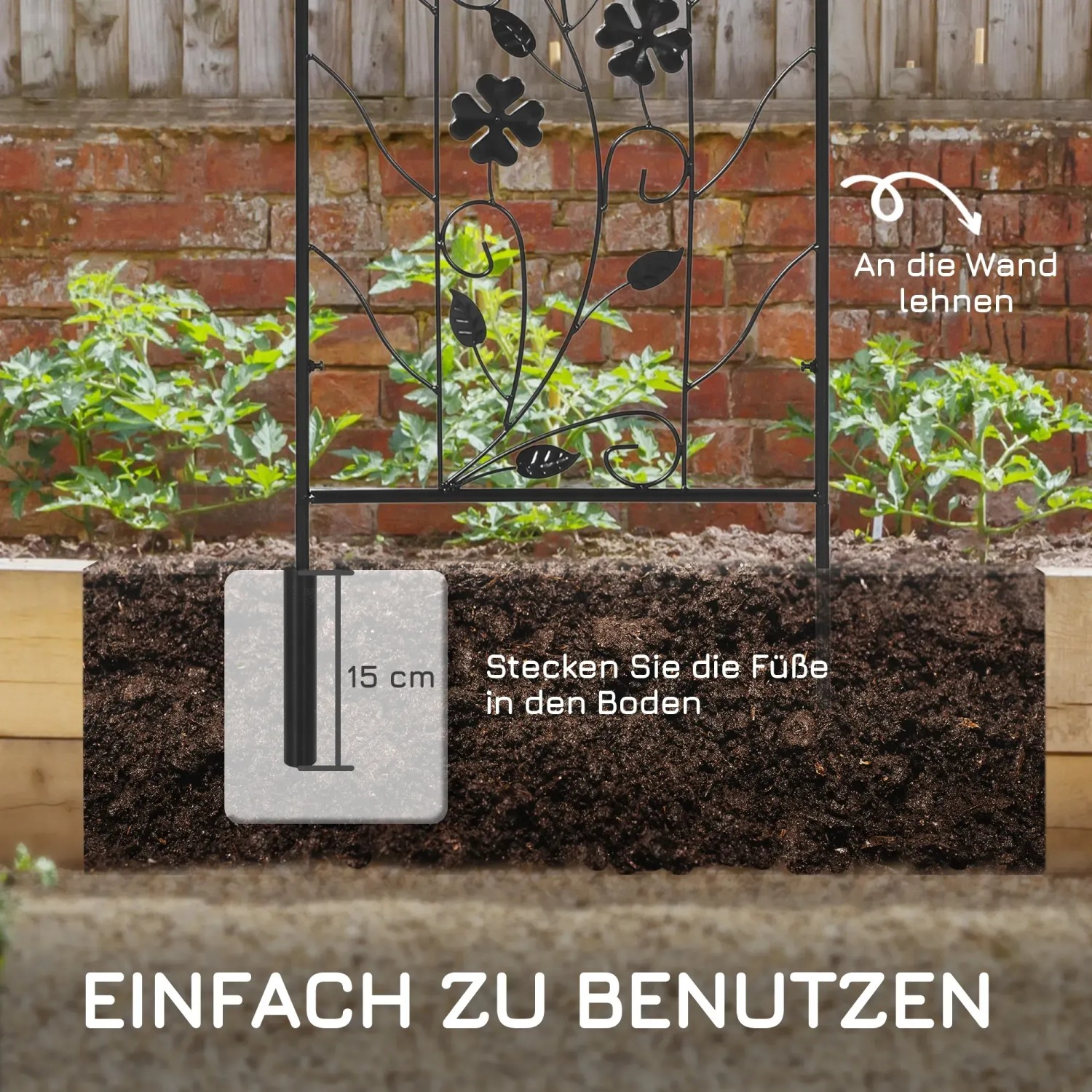 Outsunny Rankhilfe 2er-Set, Gartendeko aus Eisen, schwarz. Montage im Beet oder an der Wand.