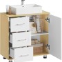 EUGAD Waschbeckenunterschrank in Weiß/Helle Eiche mit 3 Schubladen und offenem Fach hinter Tür. Modernes Badmöbel mit viel Stauraum.