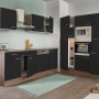 Respekta Küchenzeile KB370EYSMIGKE 370 cm, schwarz/Eiche York Nachbildung, mit E-Geräten.
