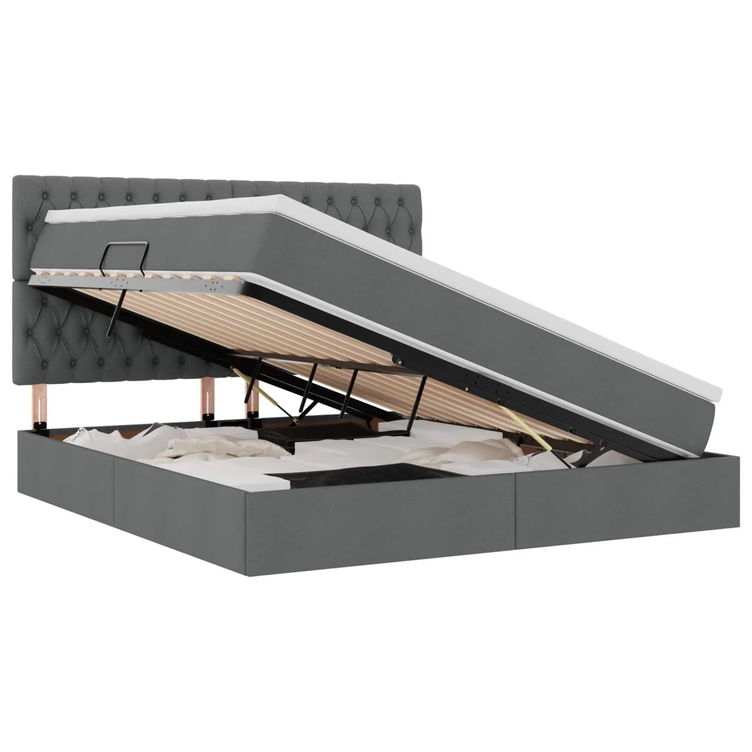 vidaXL Bett mit LED-Lichtleisten Dunkelgrau 160 x 200 cm Stoff 3372490