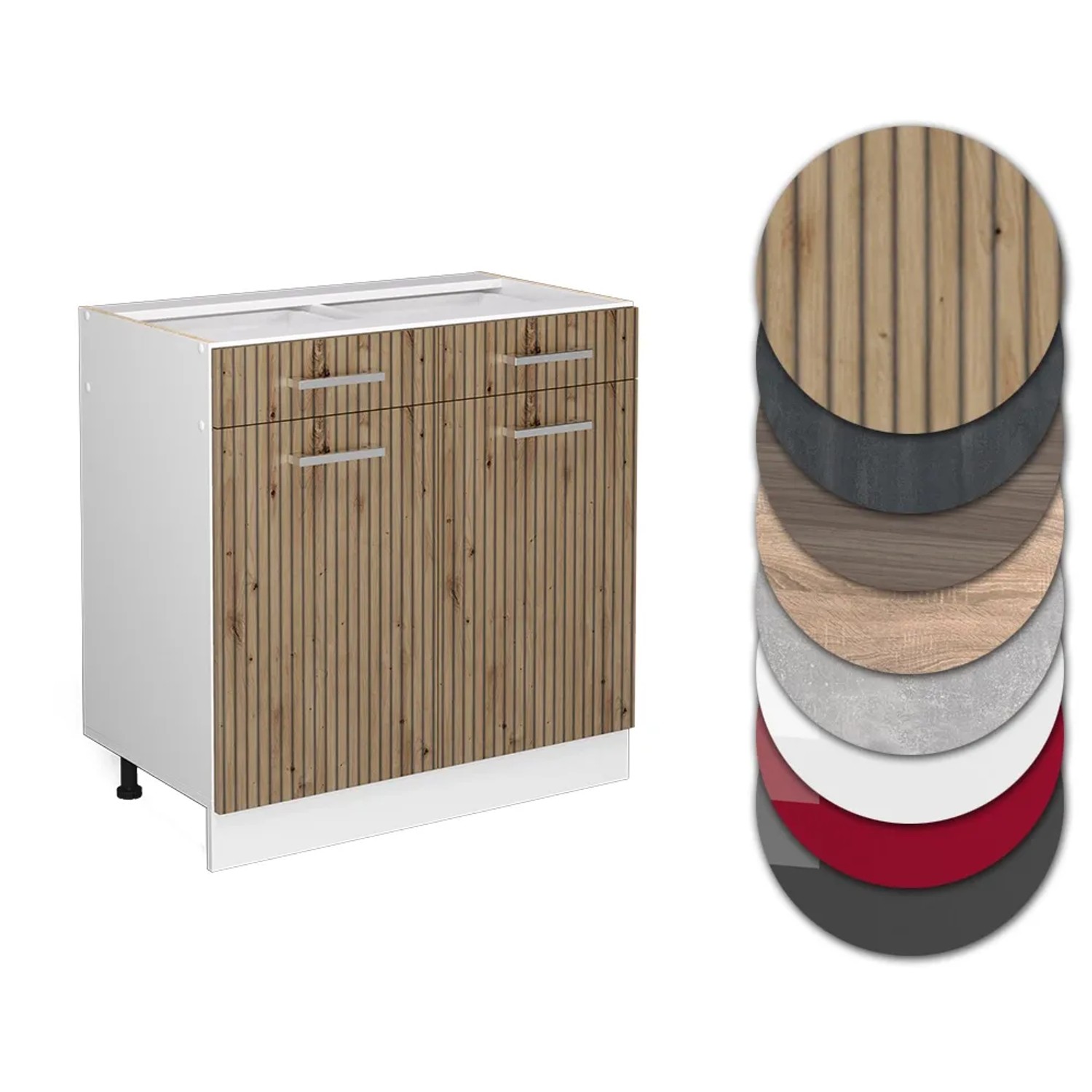 Vicco Küchenunterschrank R-Line, Artisan Eiche/Weiß, 80 cm. Schubladenschrank mit verschiedenen Farboptionen.