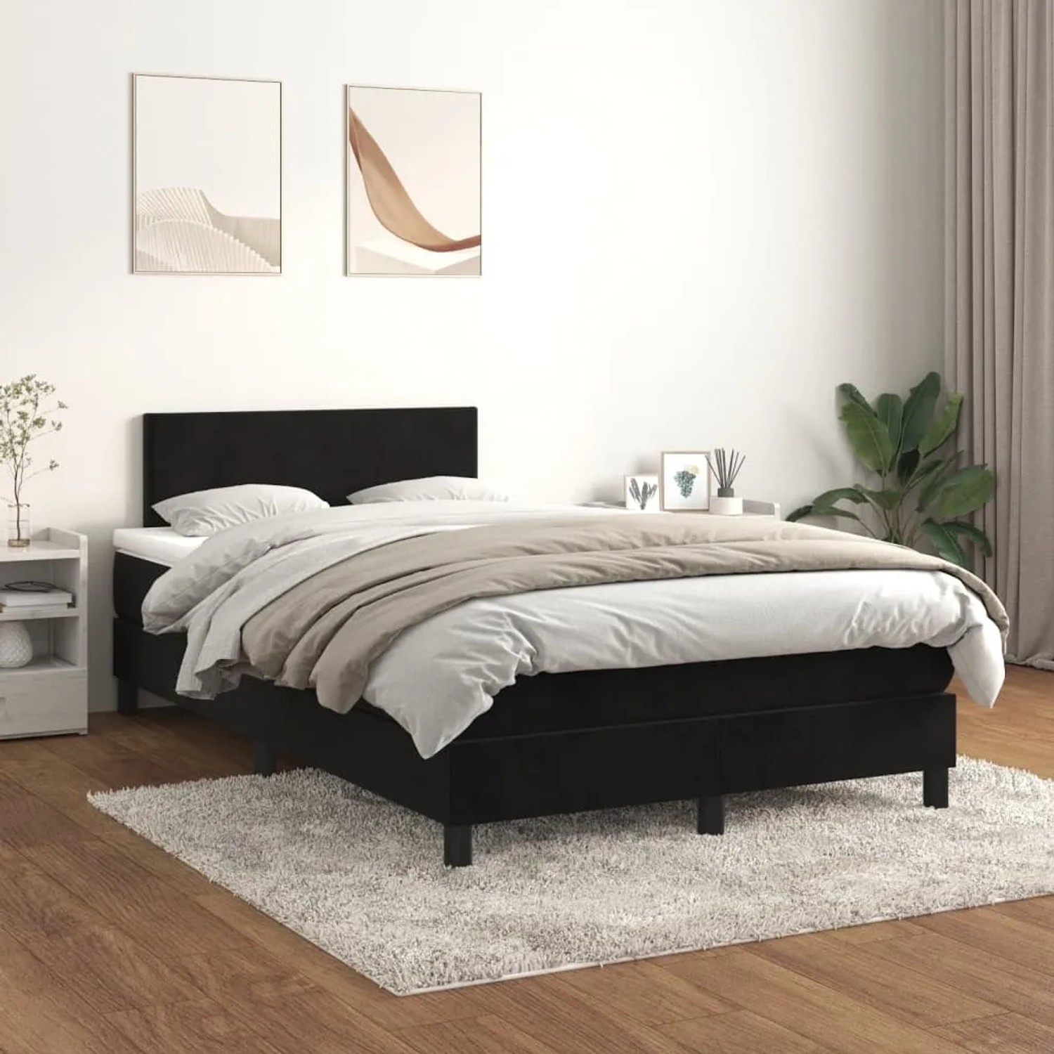 Schwarzes vidaXL Boxspringbett (120x200 cm) mit Matratze und Samtbezug.