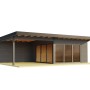 Carbongraues Lasita Maja Ferienhaus Domeo 10 mit Anbau und Pultdach.