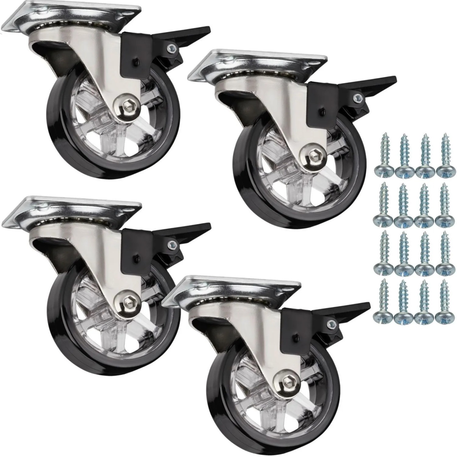SOTECH 4 x Möbelrolle RAPID Ø50 mm Schwarz mit Bremse inkl. Schraubenset