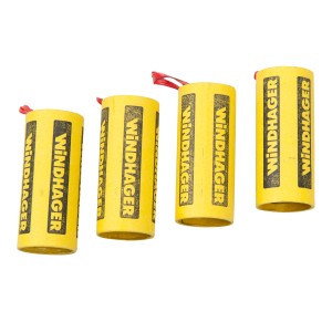 Windhager Fliegenfallen Naturleim, 4 Stück, gelbe Papierrollen mit roter Aufhängung.