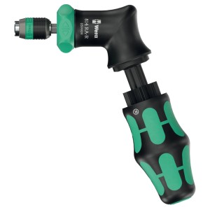 Wera Bit-Handhalter-Set Pistol RA-R 2, 13-teilig. Schraubendreher mit Bit-Magazin und grün-schwarzem Griff.