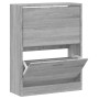 vidaXL Schuhschrank, Grau Sonoma, Holzwerkstoff, mit zwei Klappen. Schuhkipper für Flur und Eingangsbereich.