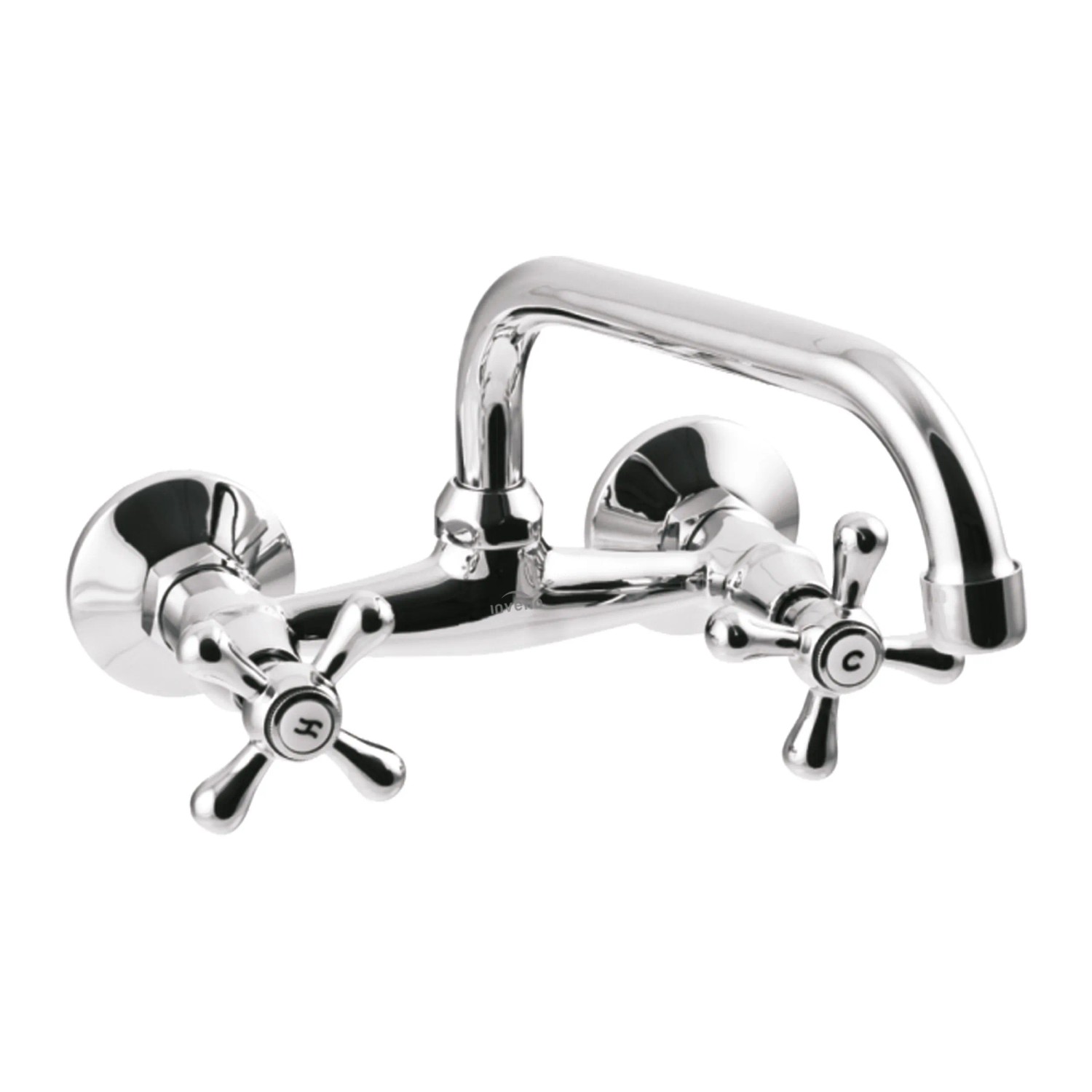 KOLMAN Küchenarmatur Wandmontage 20 cm Küchenmischer in Silber mit U-Auslauf