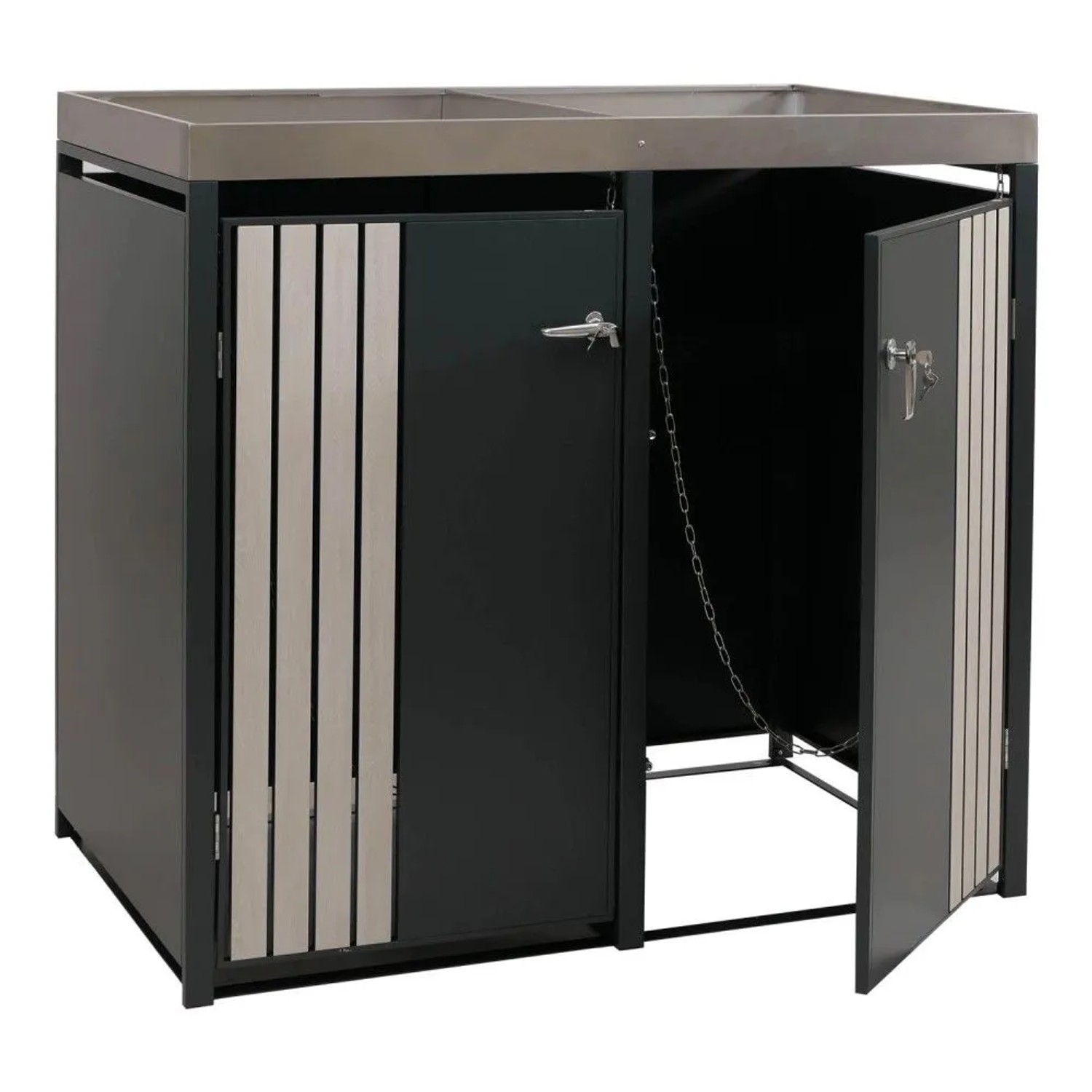 MCW 2er-Mülltonnenverkleidung O67 Anthrazit Holzoptik Hell 125x132x84cm