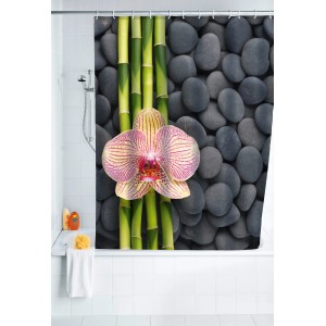 Wenko Duschvorhang Spa mit Bambus, Orchidee und Steinen, 200x180 cm.