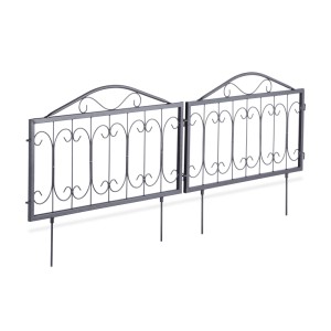 Relaxdays Beetzaun 4er Set Metall Schwarz mit Erdspießen 225 cm