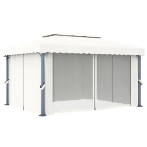 Cremeweißer vidaXL Pavillon 4x3 m mit Vorhängen und Moskitonetz für Garten & Terrasse.