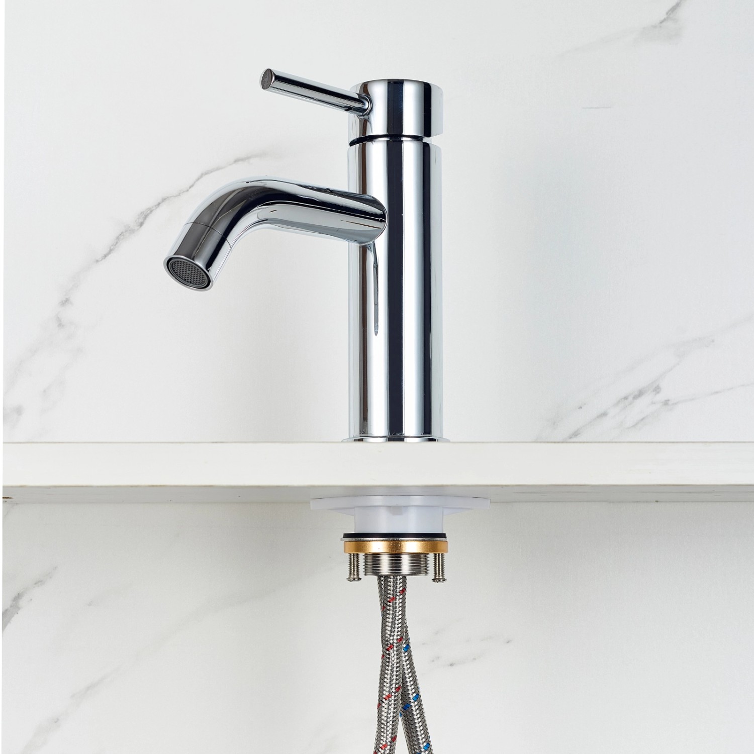 AICA Wasserhahn Chrom Bad Niedriger Waschtischarmatur Waschbecken Armaturen 304 Edelstahl Einhebelmischer Mischbatterie_5