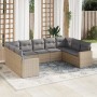 Beige 9-tlg. vidaXL Garten-Sofagarnitur aus Rattan mit grauen Kissen. Gartenmöbel für Terrasse und Garten.