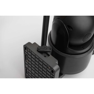 Technaxx 4G Dual Kamera TX-329 Outdoor, Detailansicht der schwarzen Überwachungskamera.