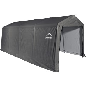 Graue ShelterLogic Garage, 18,3 m², ideal als Fertiggarage oder Unterstand.