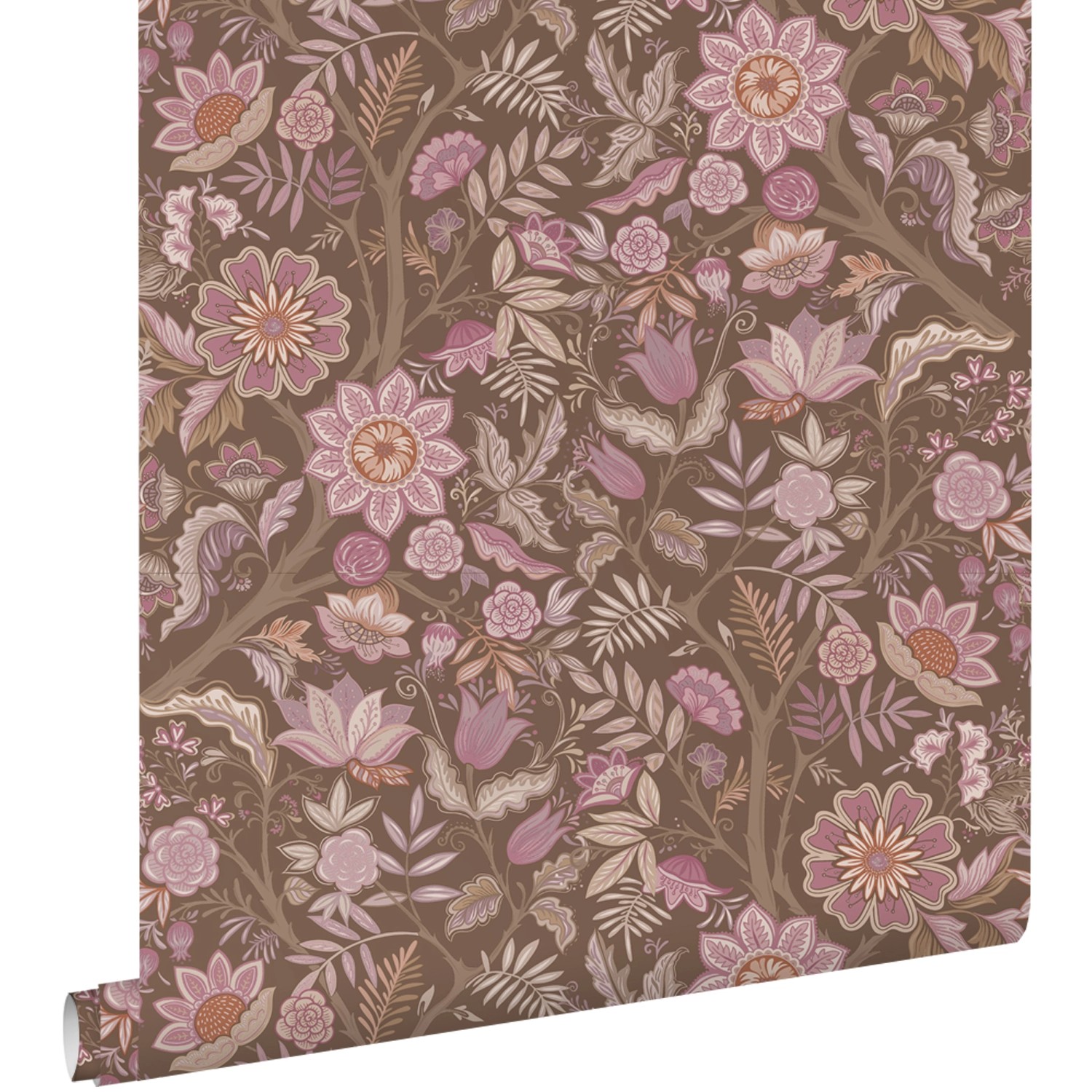 ESTAhome Tapete Blumenmuster Aubergineviolett und Graugrün 50 x 900 cm günstig online kaufen