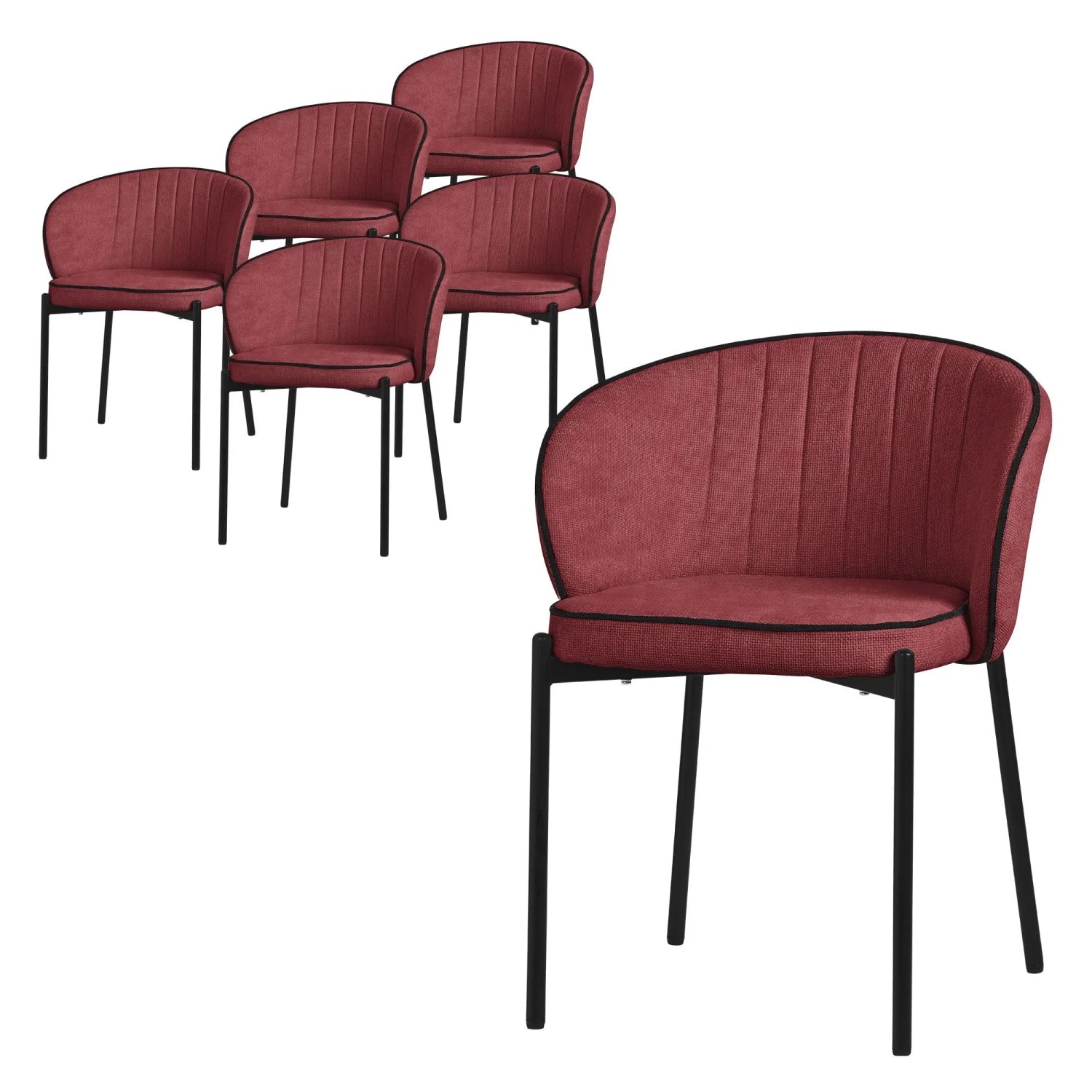 ML-Design Esszimmerstühle 6Er Set Rot mit Stoffbezug & Metallbeinen