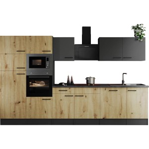Respekta Küchenzeile Oliver 340 cm in Artisan Eiche/Grau Matt mit E-Geräten.