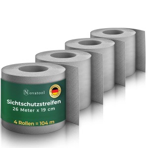 Novatool Sichtschutzstreifen Rolle, Fenster Grau, für Doppelstabmattenzaun. 4 Rollen à 104m.
